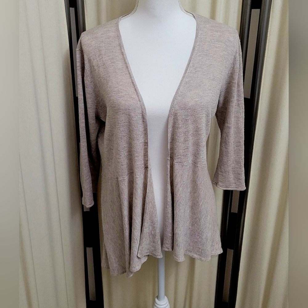 Eileen Fisher Light Brown Open-Front Cardigan | Size Large
